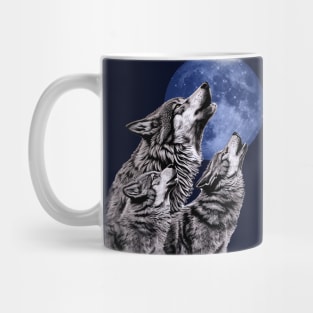 Three Wolves Howling at the Moon Wolf Mug